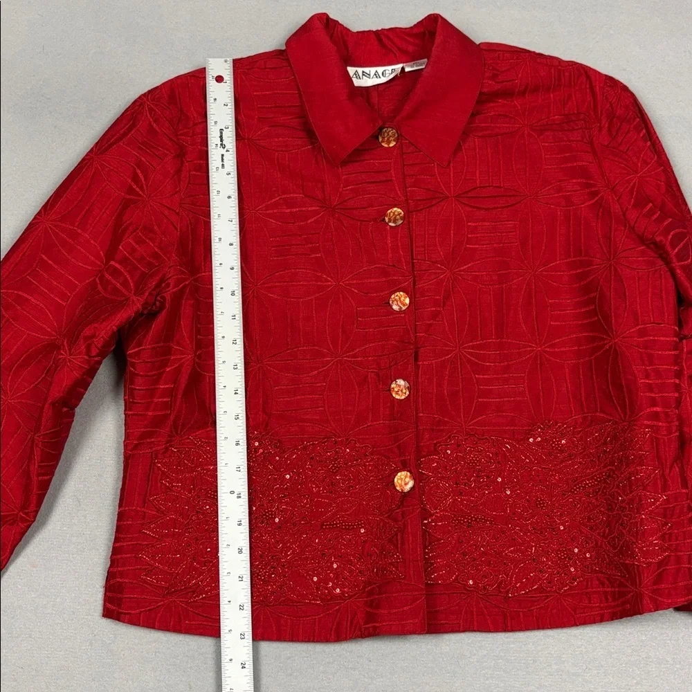 Anage 100% Silk Beaded Embroidered Jacket XL Pink Formal Evening Party